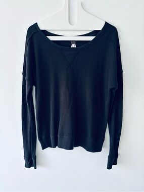Free People black waffle crew thermal We The Free black waffle-knit crewneck top